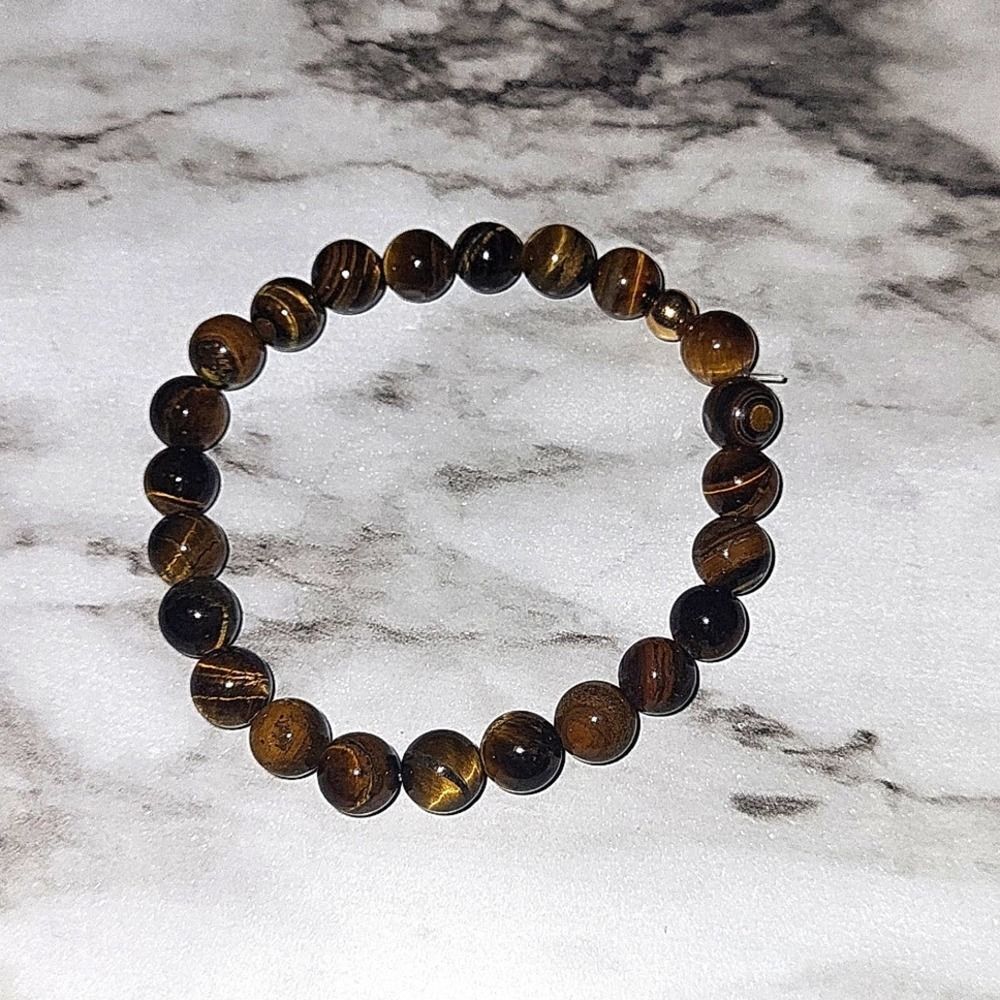 Natural Tiger Eye Stone Round Beads Volcanic Lava Bracelet (1 Pc ) - Picture 7 of 11